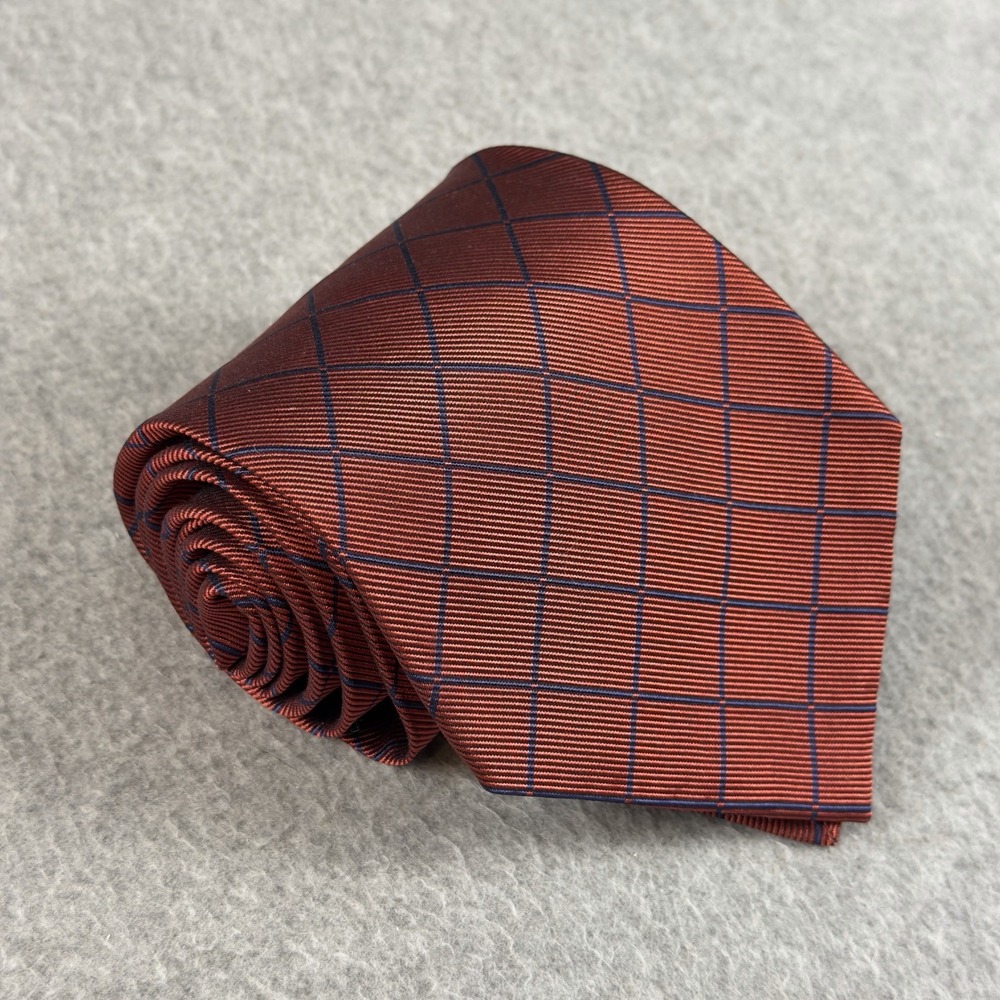 Vintage 90s Lauren Ralph Lauren Silk Cotton Tie Red Navy Plaid Made USA 55x3.75"